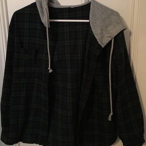 Plaid top with hood attached